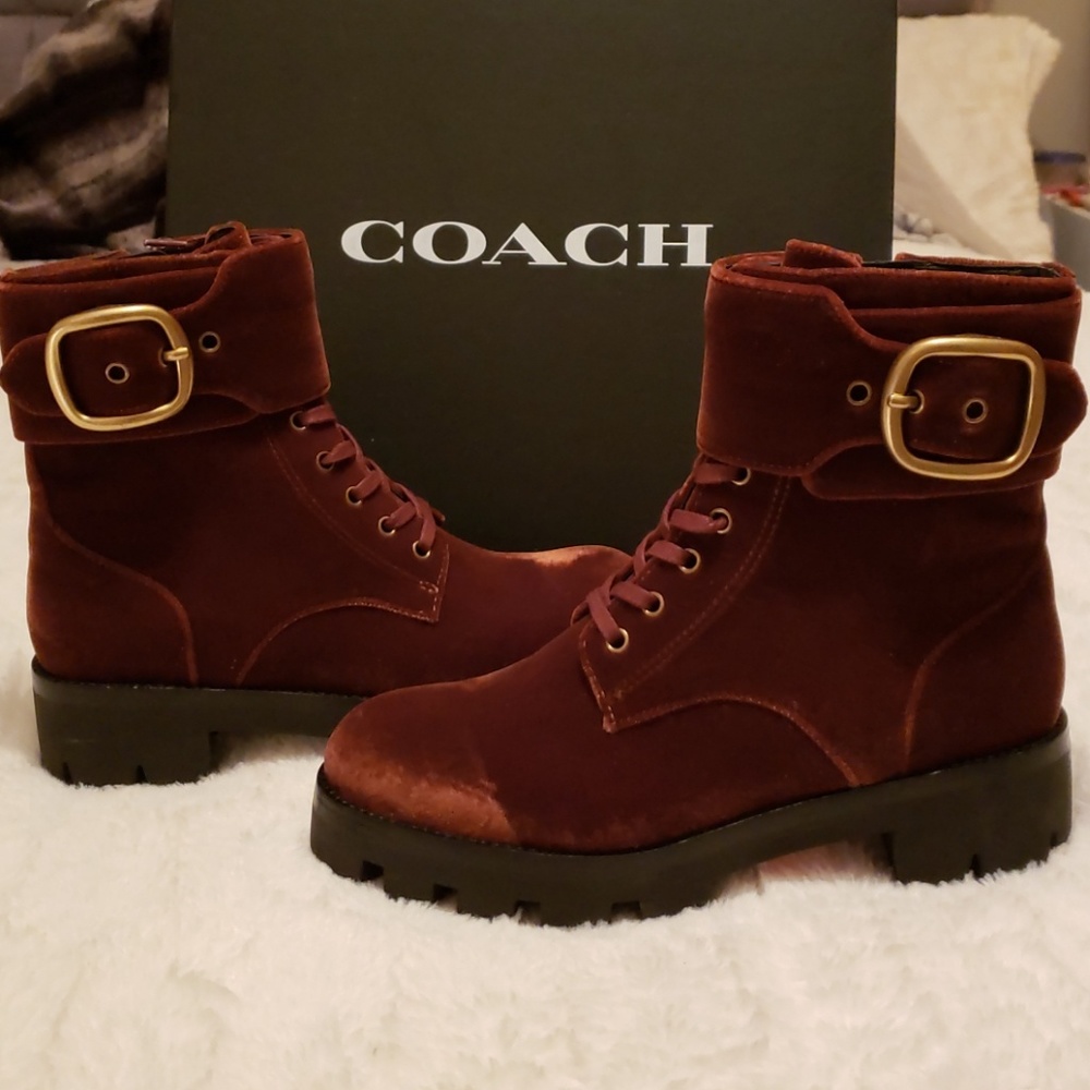 LAST CHANCE COACH Lucy Lace Dark Lion Velvet Boot - Picture 6 of 8